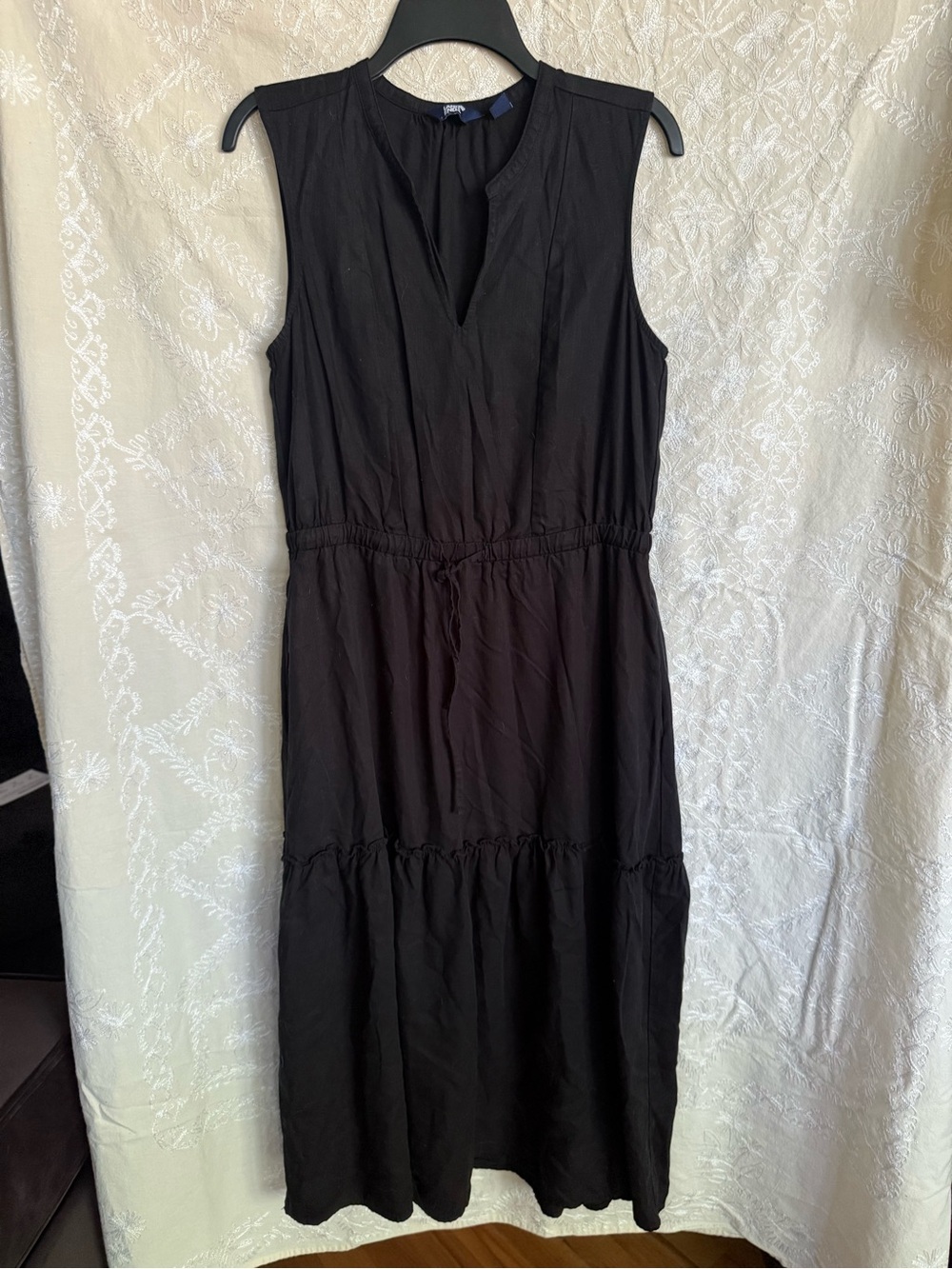 Sleeveless Lands End Black Midi Tier Dress with Drawstring Waist